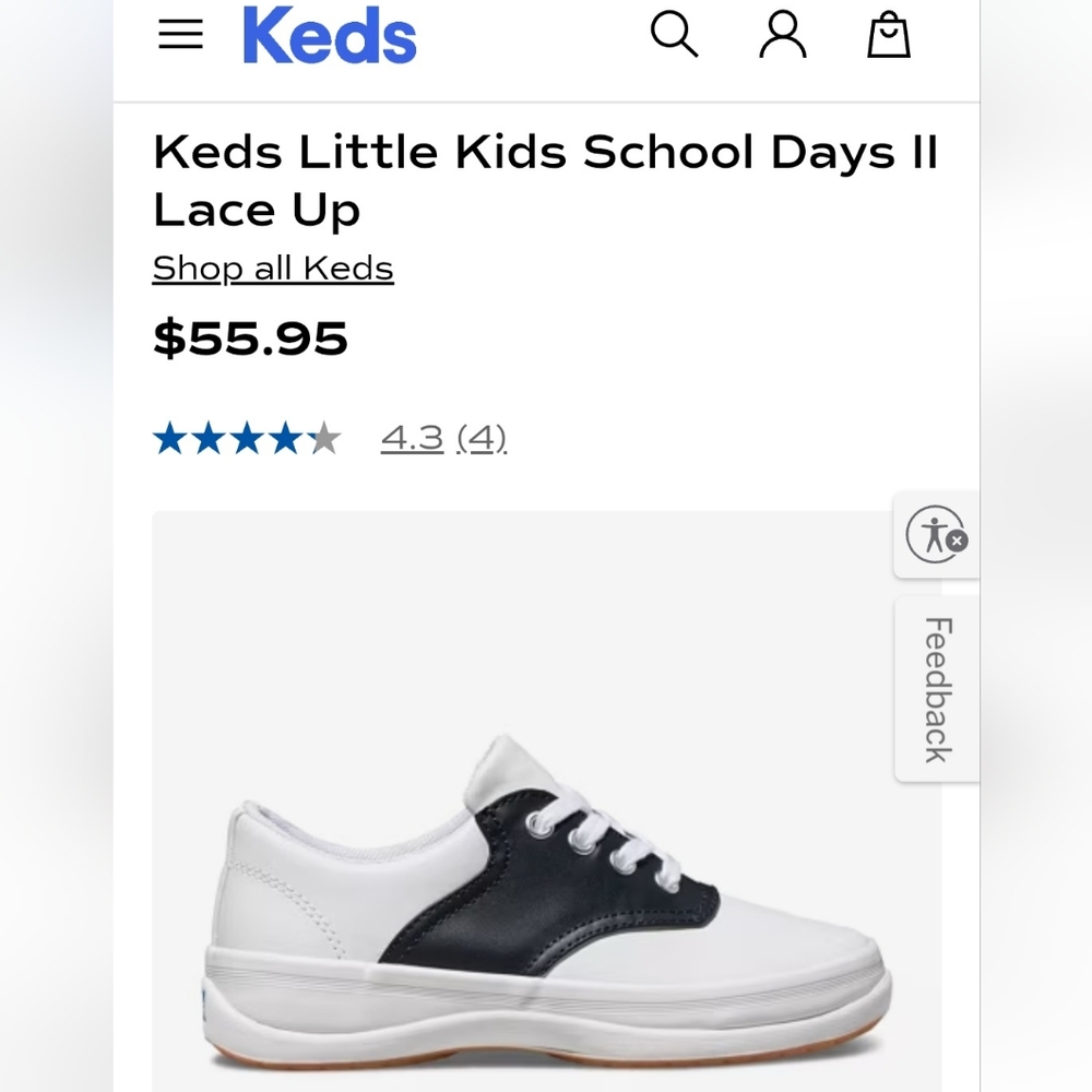 Keds Kids Leather Lace Up Sneakers - White and Navy NEW size 2W